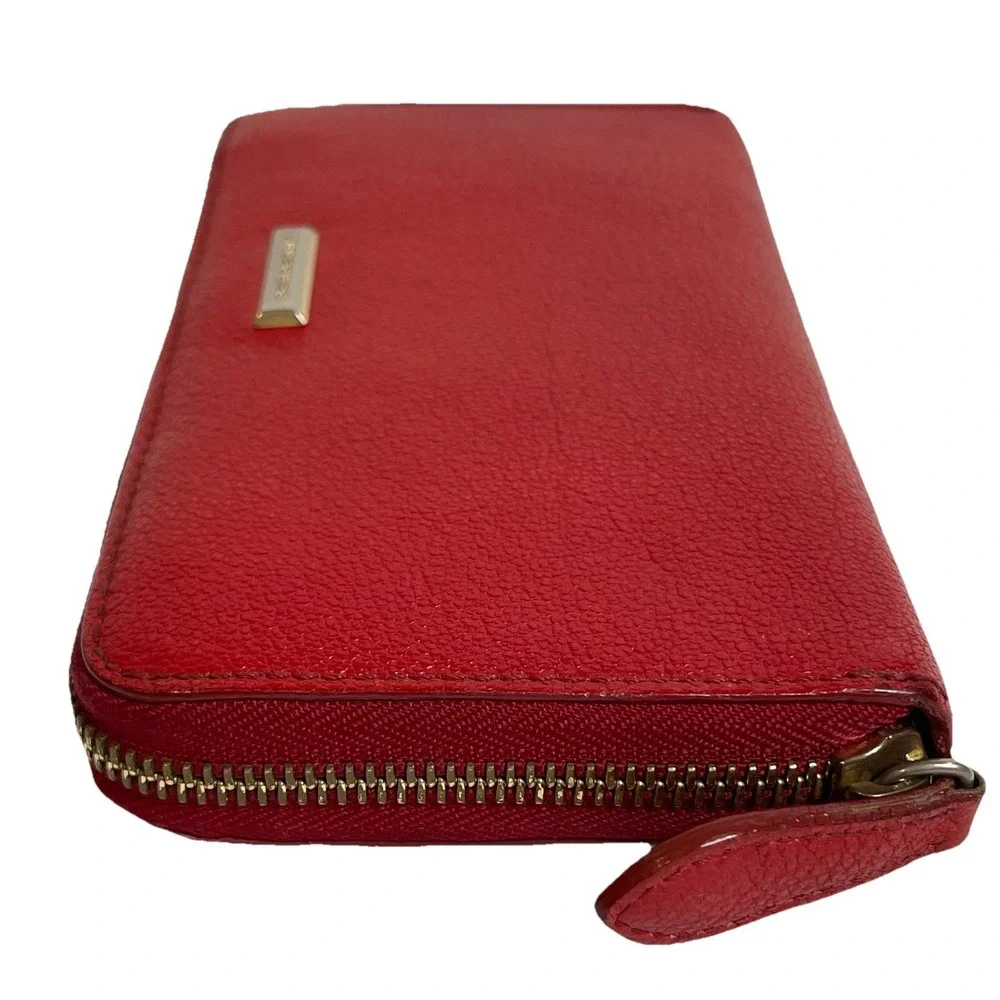 90s BURBERRY Leather Wallet Women's Zip Around Red Leather 7.5x3.75" - Picture 6 of 15